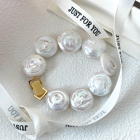 Real Baroque Pearl Bracelet – Adjustable Sizes S & M, 18K Gold-Plated Sterling Silver, Elegant Everyday Jewelry